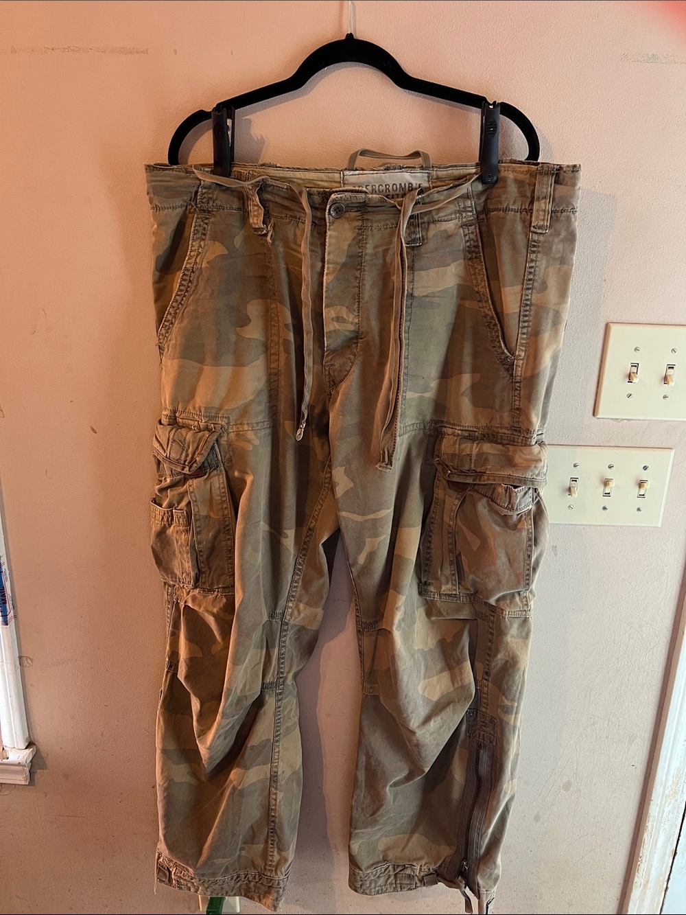 VINTAGE Y2K ABERCROMBIE & FITCH CAMO PARATROOPER CARGO PANTS SIZE 36X30
